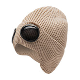 Unisex Knitted Aviator Beanie Hat with Glasses Lens Decoration - Warm, Fashionable, Solid Color